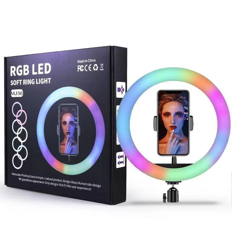 MJ36 RGB LED Ring Light 36cm with 16 Colors, Brightness Control & Phone Holder - Image 2