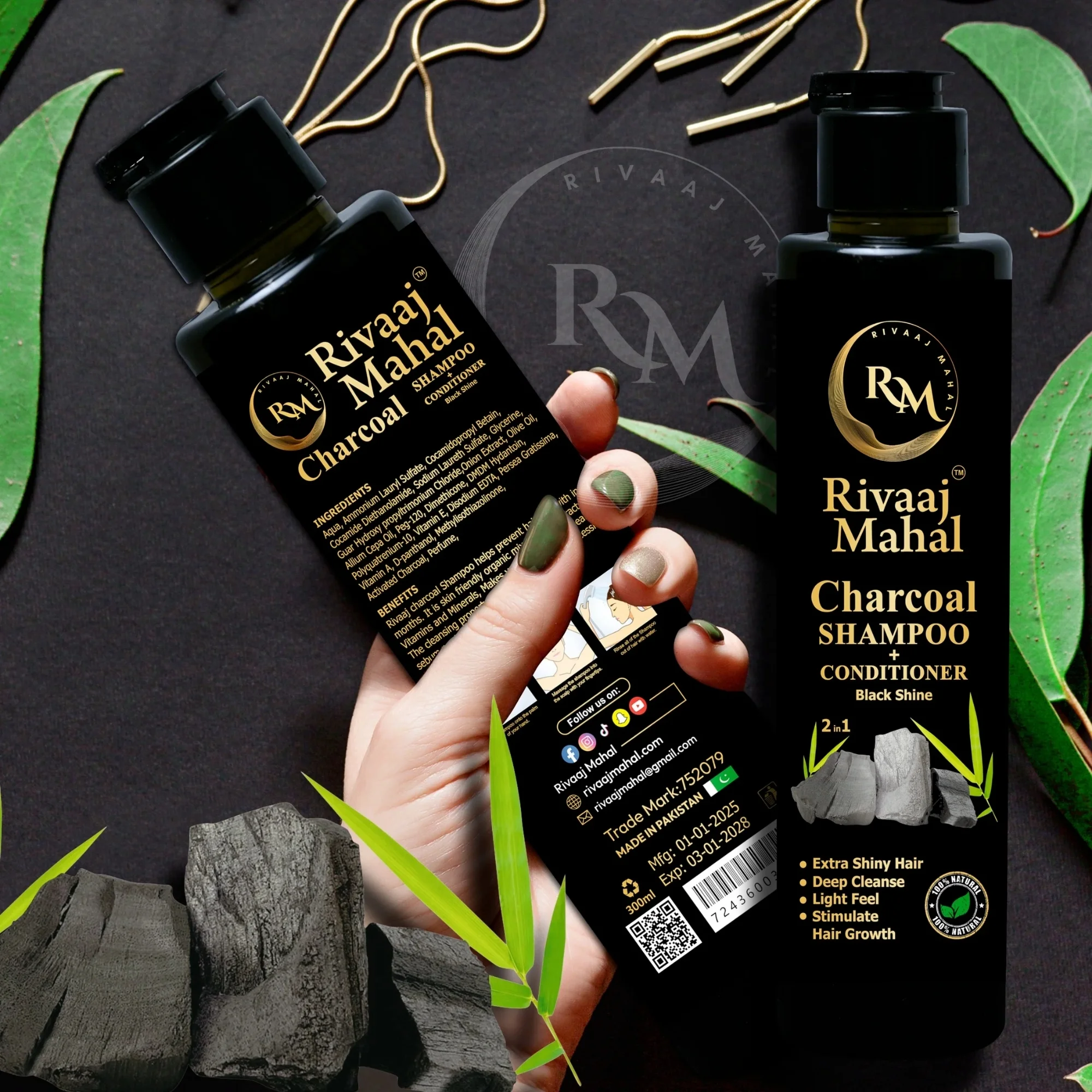 Rivaaj Mahal Charcoal Shampoo + Conditioner 2-in-1 | Black Shine Formula - Image 6