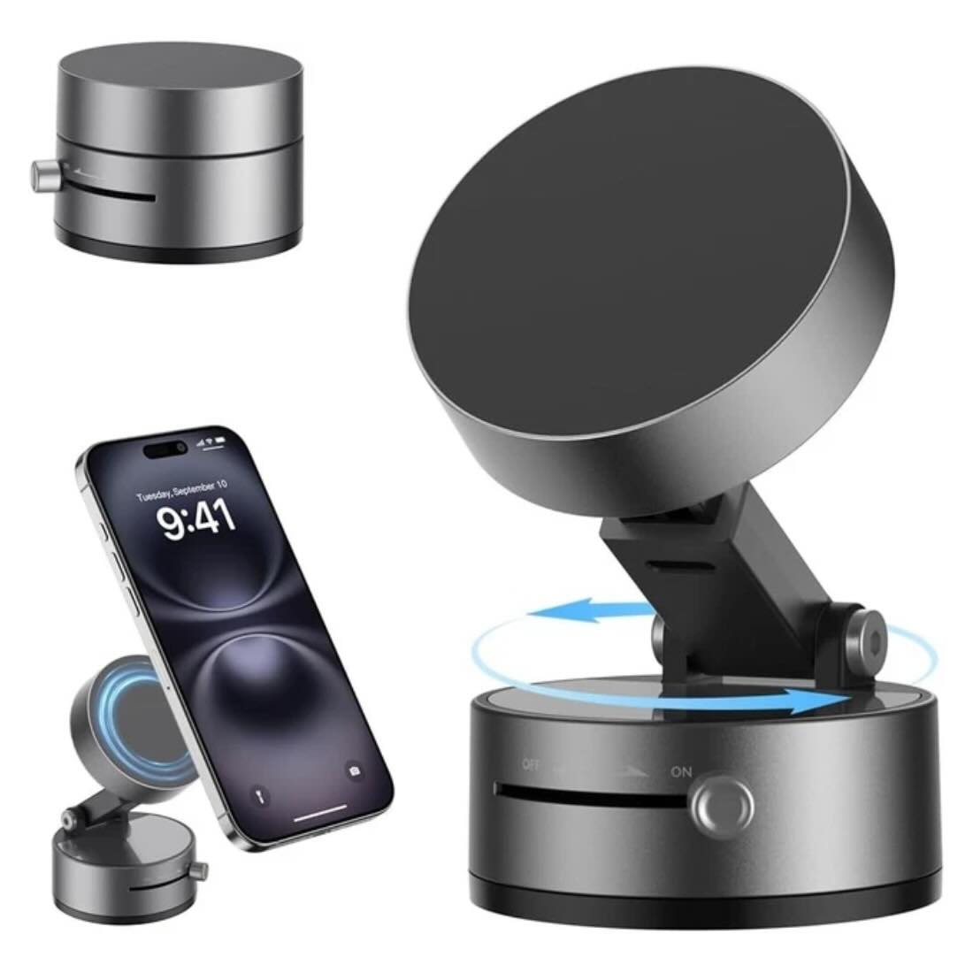 Magnetic Wireless Phone Holder with Foldable Suction Grip for Secure Mounting - Image 5