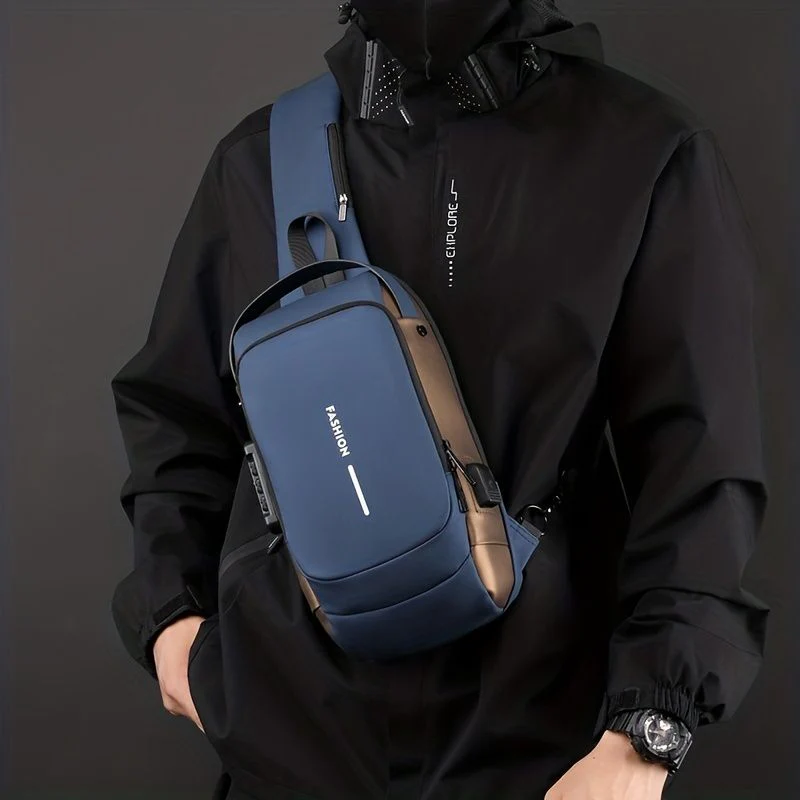 Blue & Brown | Multifunction Anti-Theft USB Charging Crossbody Shoulder Bag | Stylish, Secure, and Ready for Adventures - Image 5