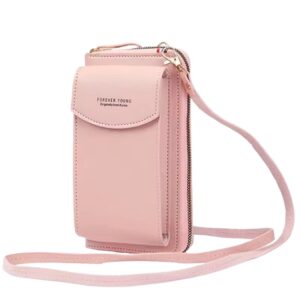 Portable Soft Leather Women’s Crossbody Bag | Wallet & Mobile Phone Purse | Pink Color