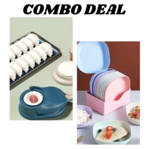 Pack of 2 | 10-Piece Multi-Function Spit Bone Plate Set + 2-in-1 Dumpling & Samosa Maker | Premium Food-Grade Kitchen Set (Random Color)