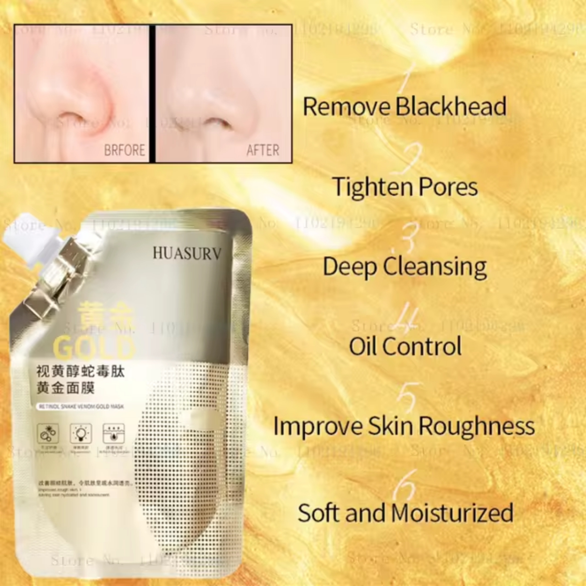 Retinol Snake Venom Peptide Gold Mask | Anti-Aging Moisturizing Brightening Skincare Cream 100g - Image 8