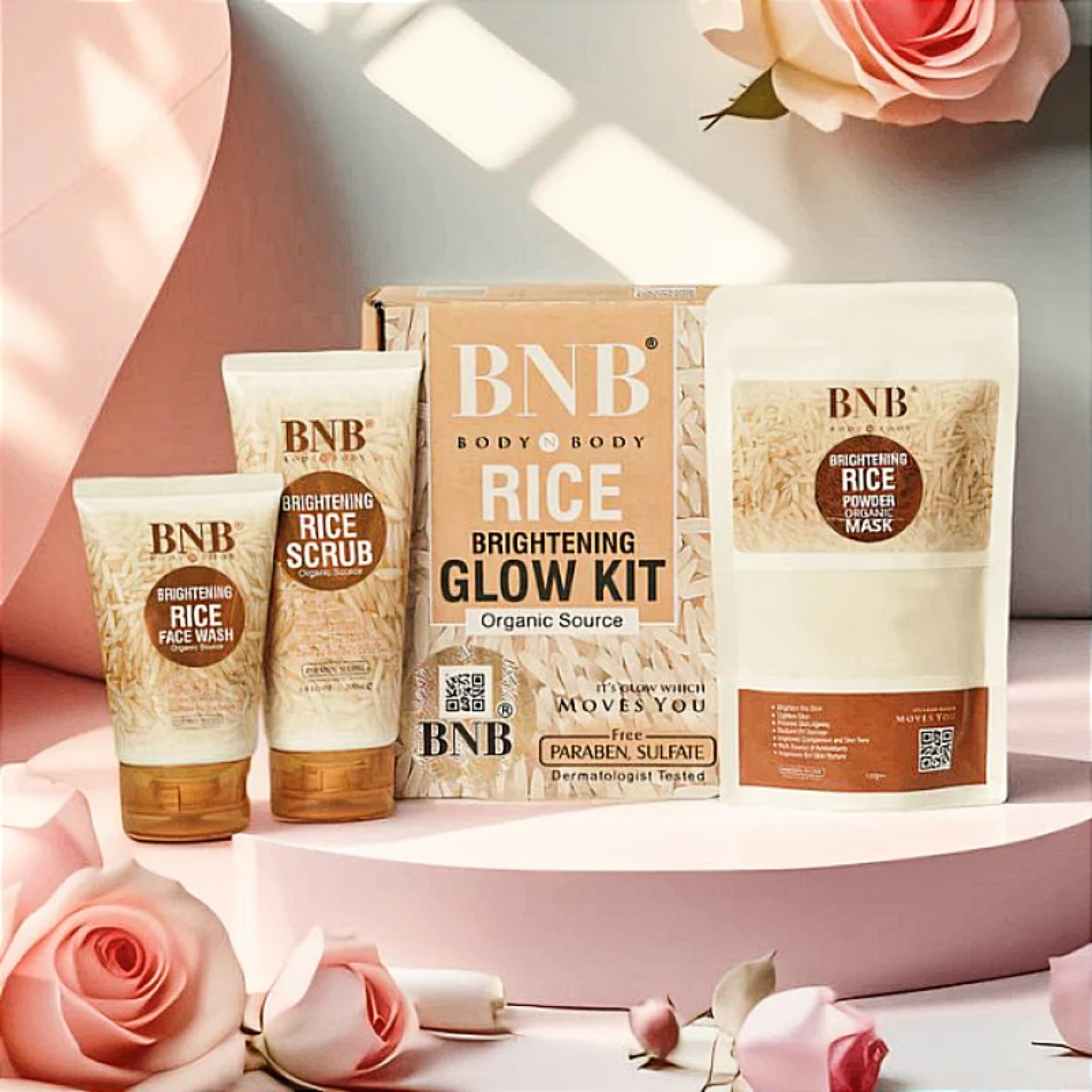 BNB Rice Extract Bright & Glow Facial Kit | 3-in-1 Whitening, Brightening & Hydrating Skincare - Image 5